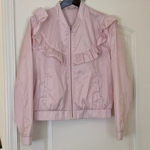 Melrose and Market pink ruffle bomber jacket
